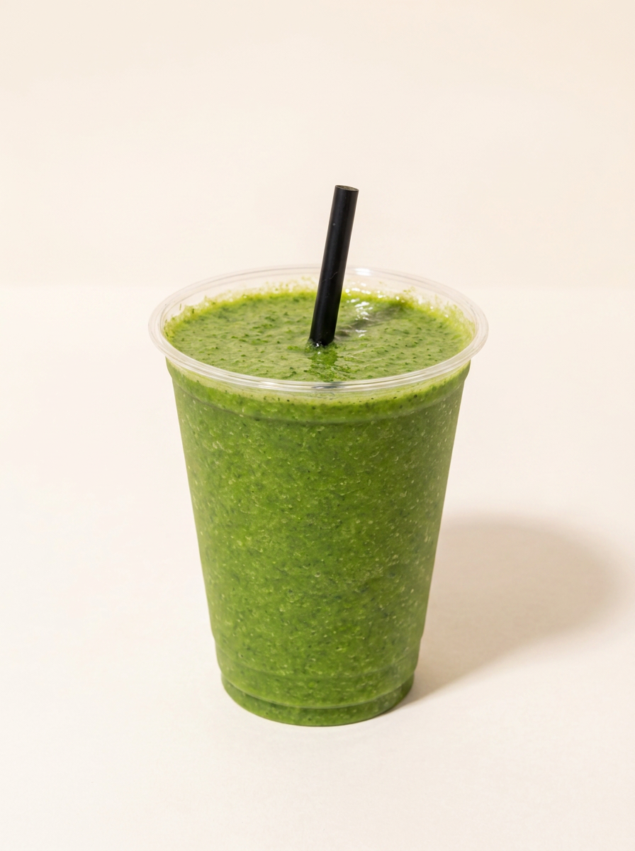 Verse groene smoothie in beker met rietje