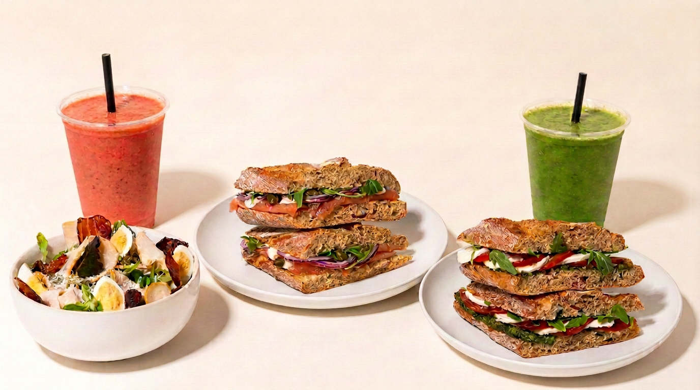 RAAM assortiment verse broodjes, salade en smoothies